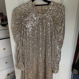 Funky Silver Sequin Dress with Oversized Shoulders